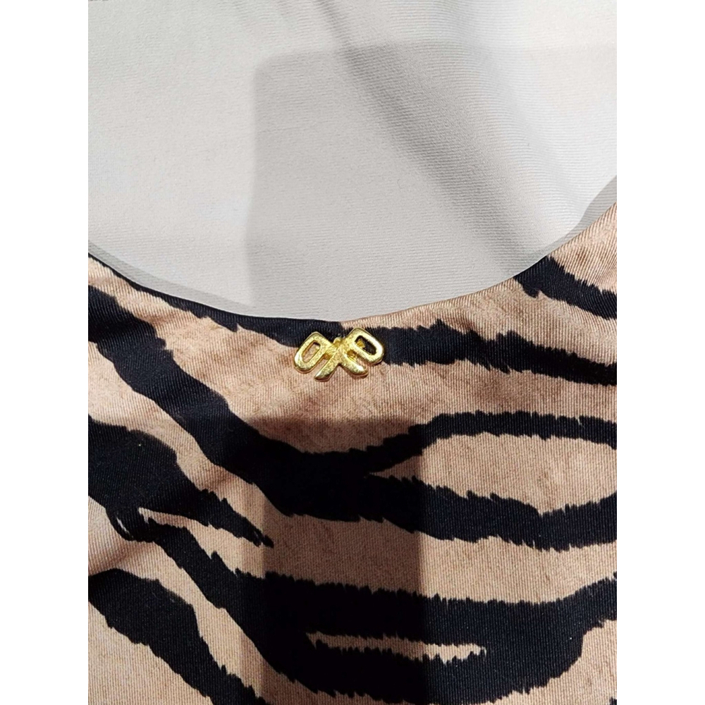 PQ One Piece Swimsuit Tiger Print High Cut Strappy Back Size S Women's Used - Picture 3 of 6